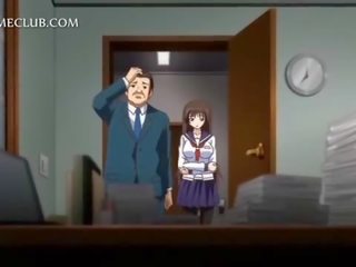 Anime girl in school uniform blowing large dick