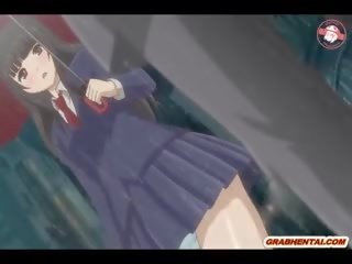 Japońskie anime nastolatek dostaje squeezing jej cycki i palec