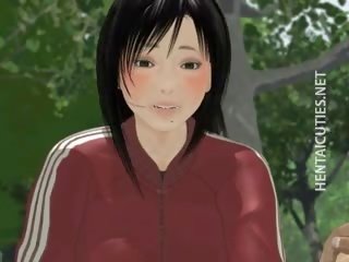 Kirli 3d anime young woman suck kotak outside