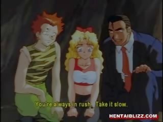 Blond hentai raske gangbang sisse a cave