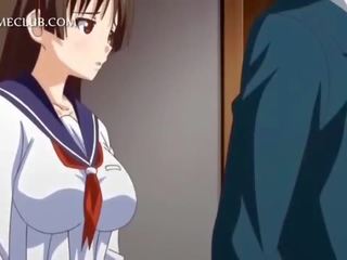 Anime lassie in uniform blowing large manhood