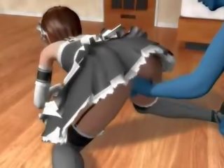 Pussy fingered anime maid blowing monsters shaft