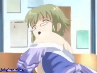 Anime hottie with huge breasts pleasuring a manhood