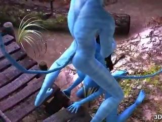 Avatar storditore anale scopata da enorme blu fallo