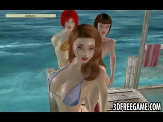 Erotic 3D beach sluts are stripping and give oral