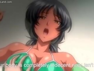 Bystiga animen tonårs i inviting baddräkt jizzed part6