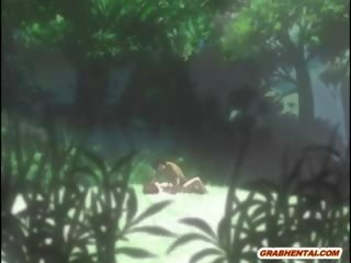 Szűz- hentai diva brutálisan poked által idegen -ban a erdő