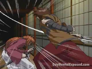 Azzimato anime gay giocare il sporco ninja e combattente con alcuni juveniles